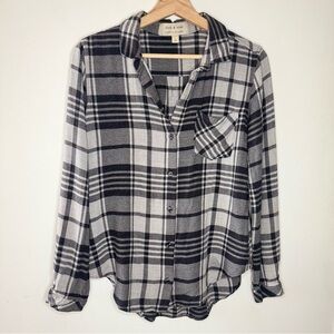 Anthropologie Cloth & Stone Gray Plaid Flannel Shirt SMALL